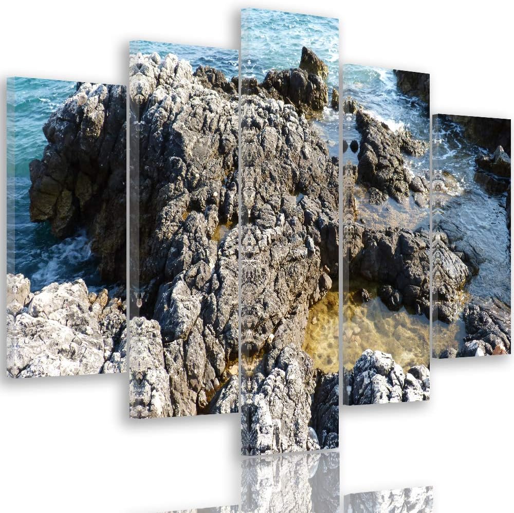 Leinwandbild 5 Teilig Landschaft Bild Wanddeko Fels Steine Natur See bunt 150x100 cm Leinwandbild 15