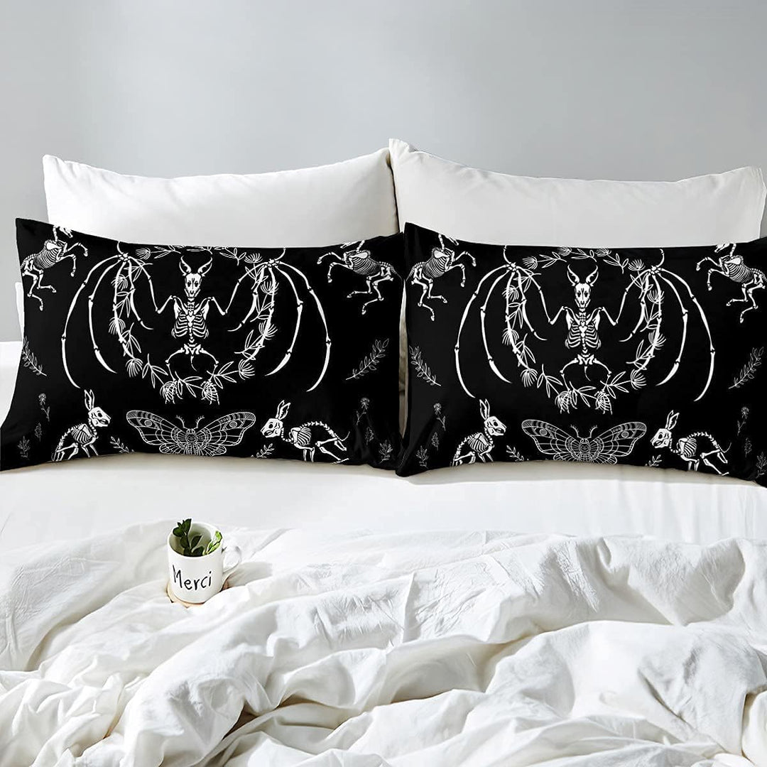 Loussiesd Sch?del Bettbezug Fledermaus Skelett Bettw?sche Set Boho Motte Gothic Sch?del Bettw?sche-S
