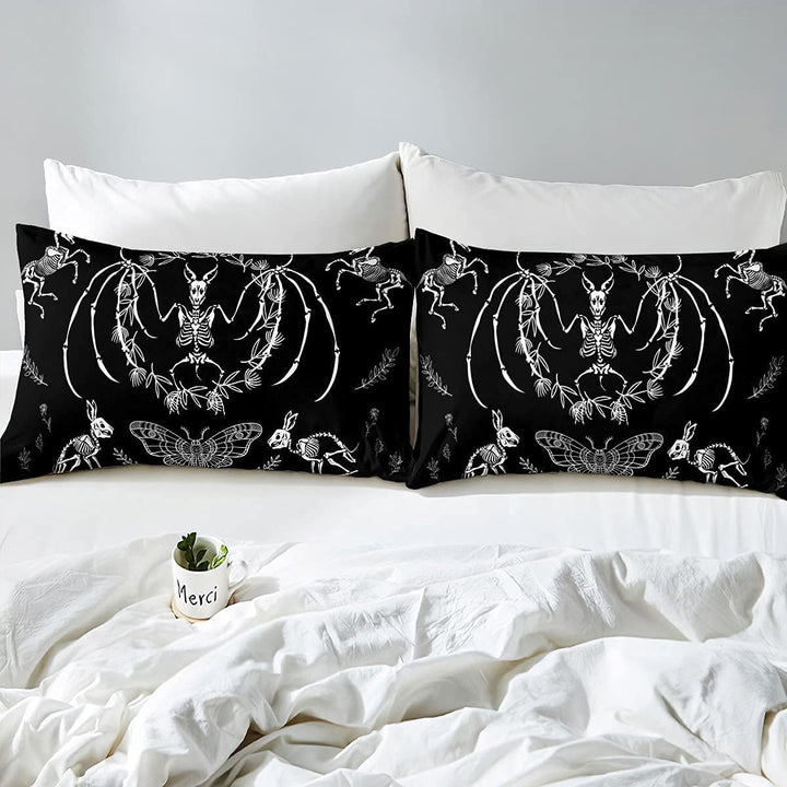 Loussiesd Sch?del Bettbezug Fledermaus Skelett Bettw?sche Set Boho Motte Gothic Sch?del Bettw?sche-S