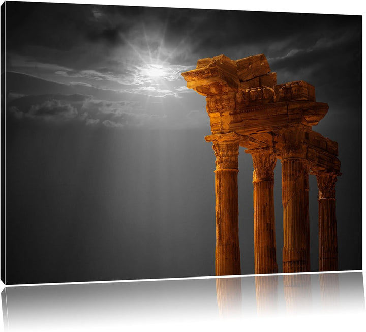 Pixxprint Antiker Apollontempel Schwarz/Weiss, Format: 100x70 auf Leinwand, riesige Bilder fertig ge