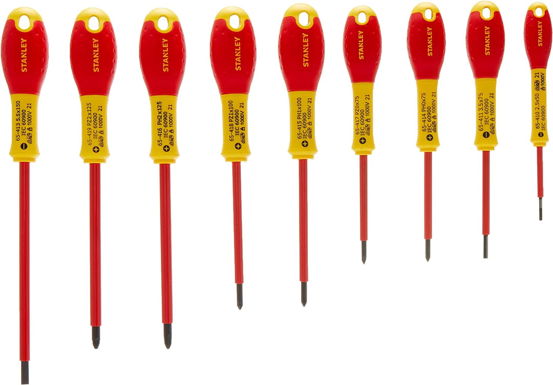Stanley FatMax Schraubendreher-Set (isoliert, SL2.5/3.5/5.5;PH0/1/2;PZ0/1/2, Spannungstester, 10-tei