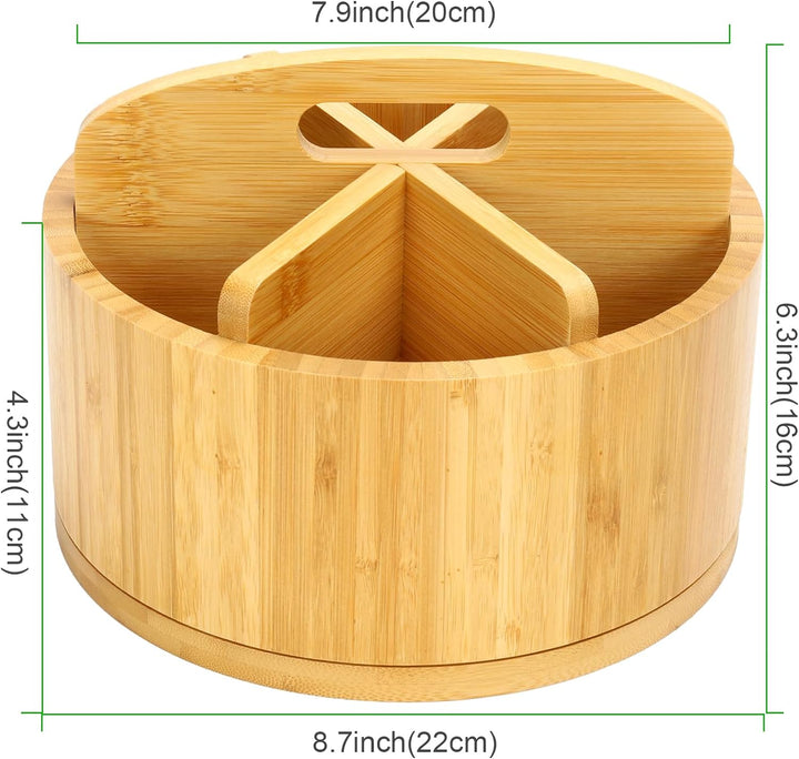 Cinnani 360° Drehbarer Schreibtisch Organizer aus Bambus, Stiftehalter Holz mit Griff, Tisch Organiz