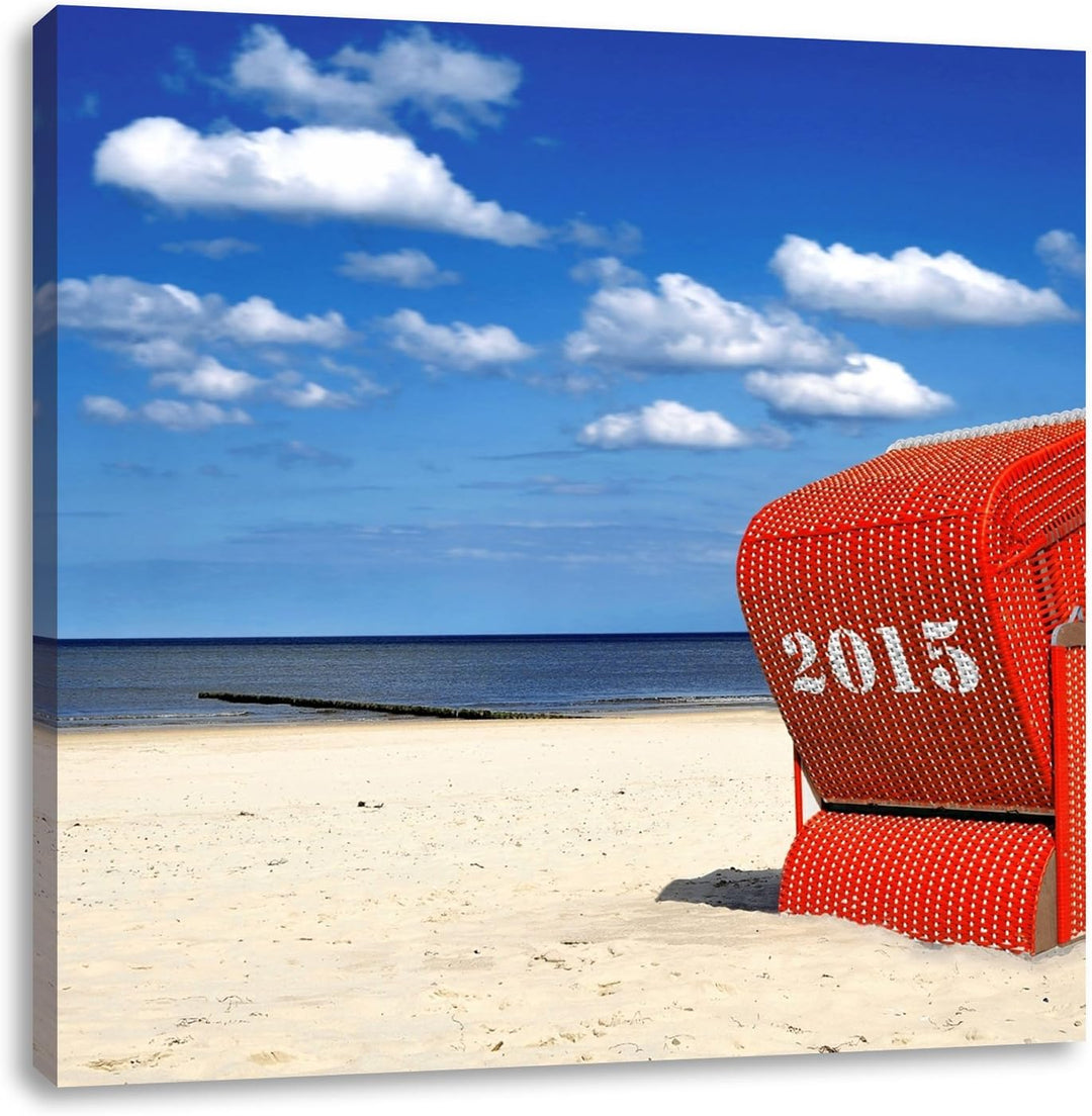 Pixxprint einsamer Strandkorb an der Nordsee, Format: 70x70 auf Leinwand, 70x70