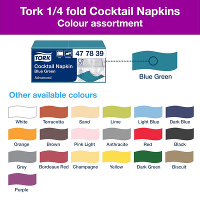 Tork 477839 Cocktailservietten Blaugrün / Cocktail Serviette in Advanced Qualität mit 1/4 Falz / 12