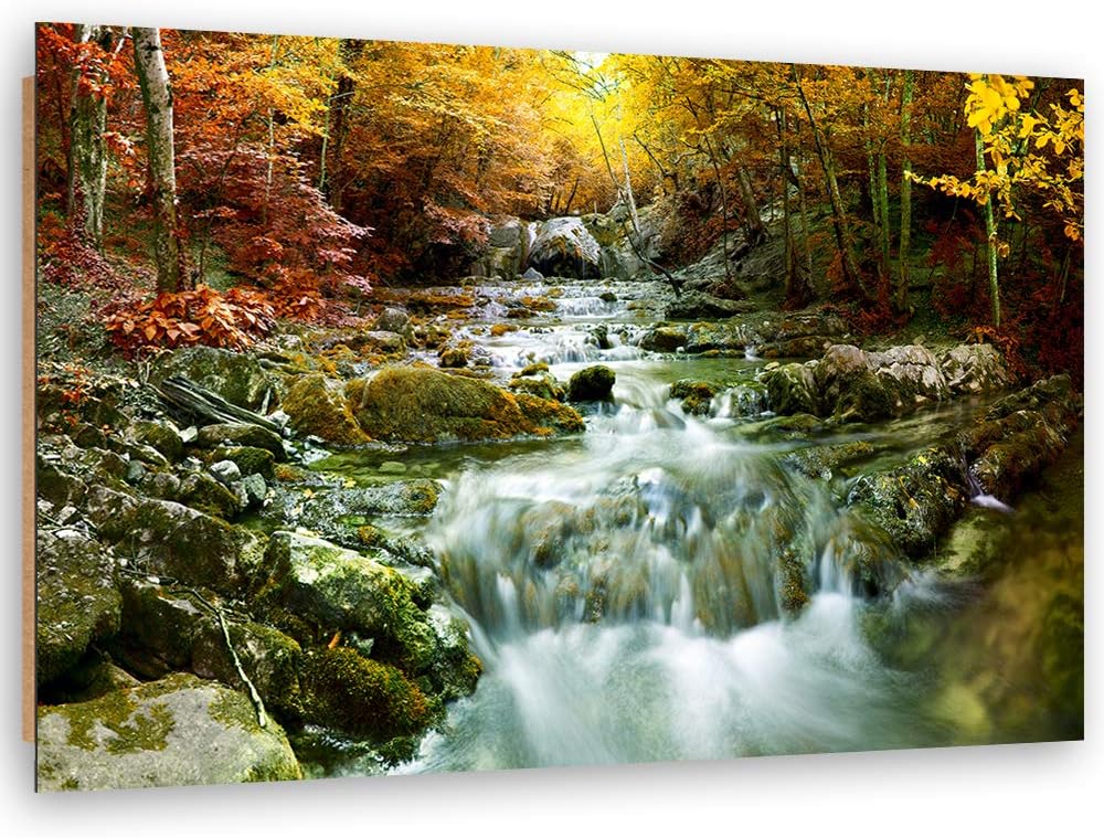 Wanddeko Bach Kunst modern Bilder Wald Gelb 100x70 cm
