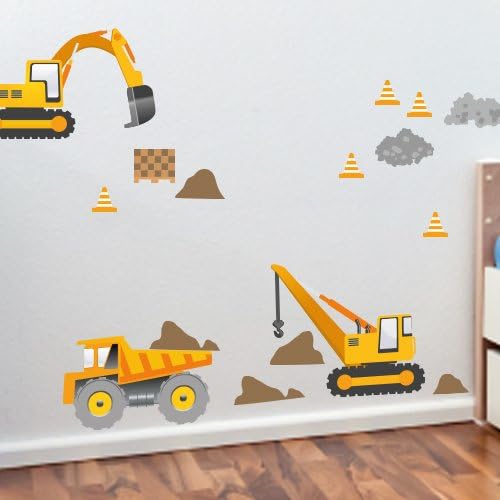 Wandkings Baumaschinen Wandsticker XL Set, 26 Aufkleber, Gesamtfläche 130 x 70 cm