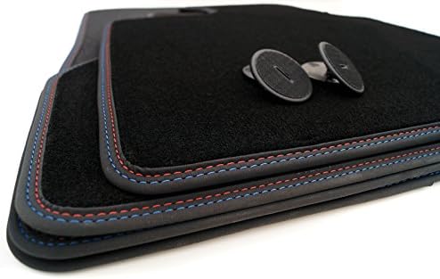 Fussmatten für BMW F30 F31 F80 M3 Premium Velours Automatten mit Doppelnaht Rot Blau 4-teilig Origin