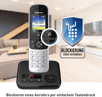 Panasonic KX-TGH723GS Schnurlostelefon mit Anrufbeantworter 3er Set (DECT Telefon, strahlungsarm, Fa