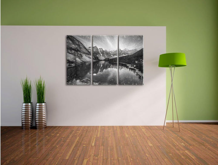 Pixxprint Bergsee als Leinwandbild/Grösse: 3 Teilig (120x80) cm/Wandbild/Kunstdruck/fertig bespannt