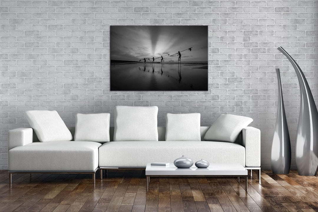 Küstenfischer bei der Arbeit Format: 80x60 Effekt: Schwarz&Weiss als Leinwandbild, Motiv fertig gera