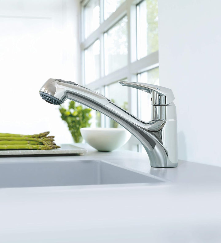 GROHE Eurodisc - Einhand-Spültischbatterie (schwenkbarer Gussauslauf, flexible Anschlussschläuche, S