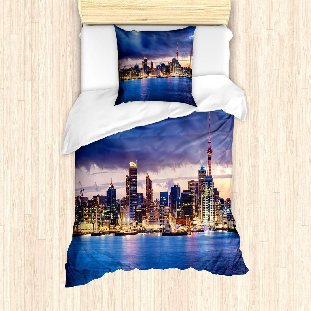 ABAKUHAUS Stadt Bettbezug Set für Einzelbetten, Auckland in Neuseeland, Milbensicher Allergiker geei