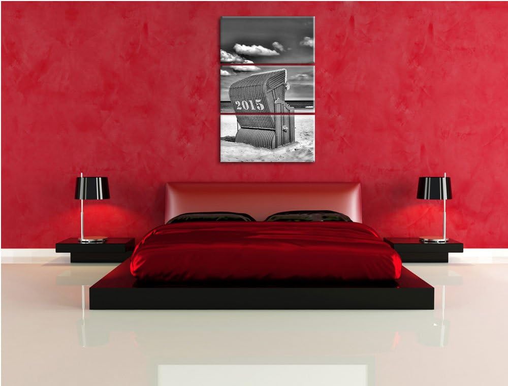 Pixxprint Strandkorb an der Nordsee als Leinwandbild/Grösse: 3 Teilig (120x80) / Wandbild/Kunstdruck