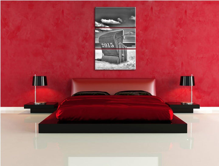 Pixxprint Strandkorb an der Nordsee als Leinwandbild/Grösse: 3 Teilig (120x80) / Wandbild/Kunstdruck