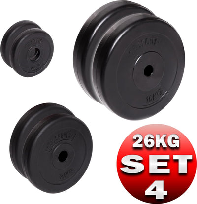 C.P.Sports Hantelscheiben 30mm | Paare 0,5KG bis 20KG oder Sets 26KG / 52KG | Kunststoff mit Zementf