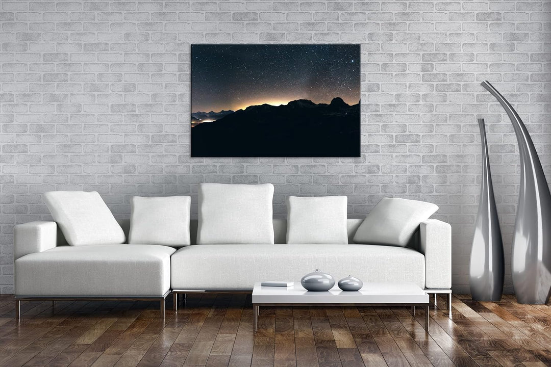 deyoli hellerleuchteter Nachthimmel Format: 100x70 als Leinwand, Motiv fertig gerahmt auf Echtholzra