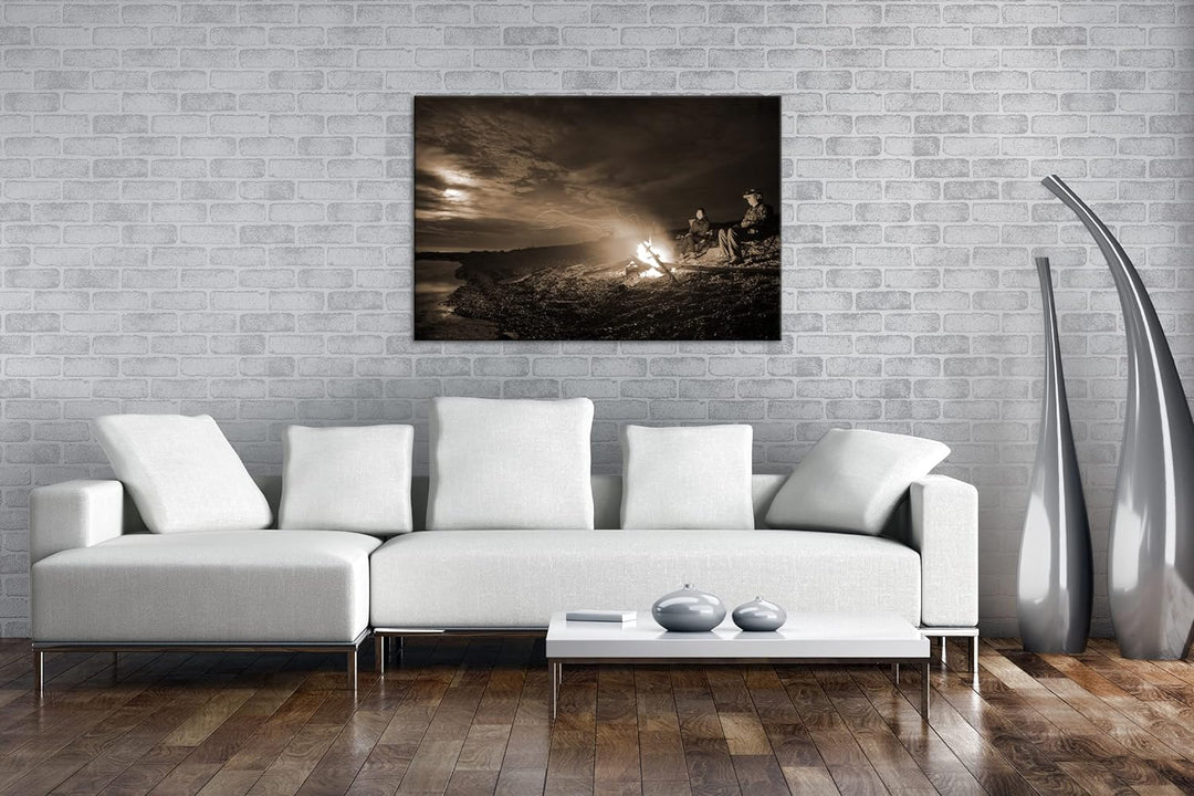 deyoli nächtliches Lagerfeuer im Mondlicht Format: 80x60 als Leinwand, Effekt: Sepia, Motiv fertig g