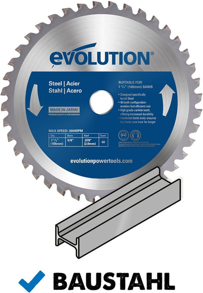 Evolution M185TCT-40CS - 185 mm Sägeblatt zum Schneiden von Baustahl - Metall-Sägeblatt mit 40 Zähne