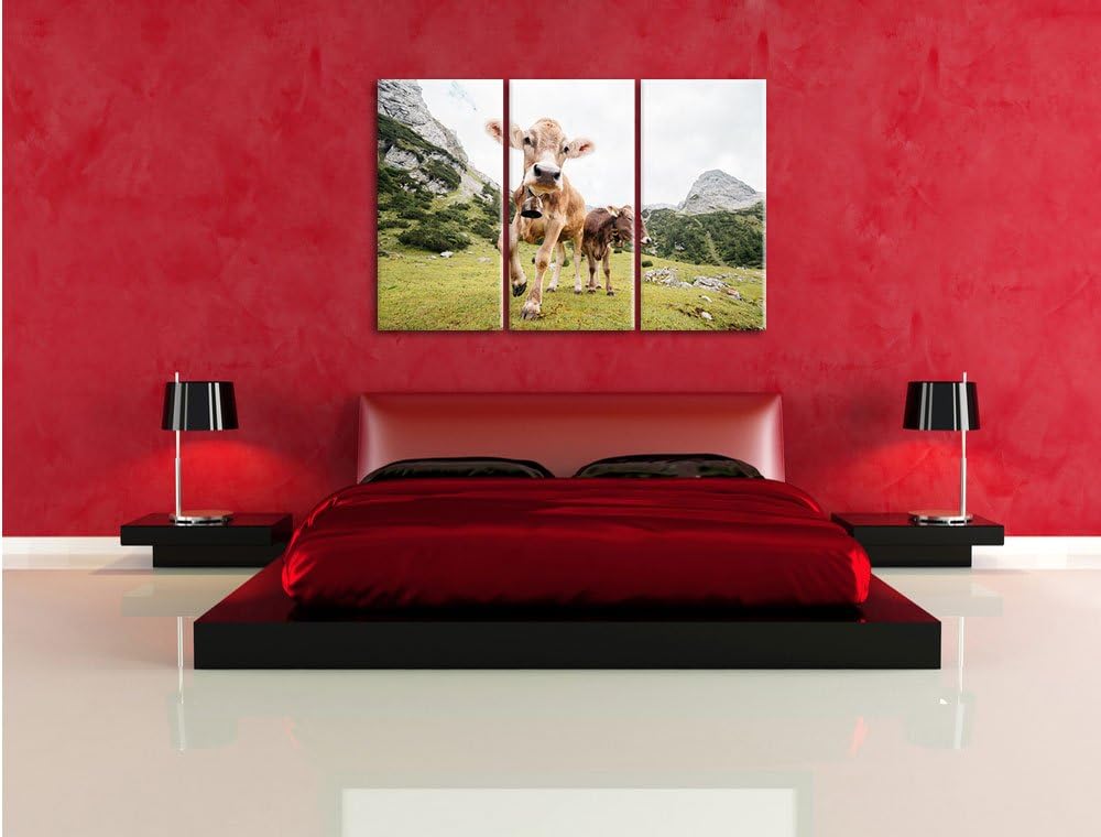 Pixxprint Almkühe Bild 3-Teiler Leinwandbild 120x80 Bild auf Leinwand