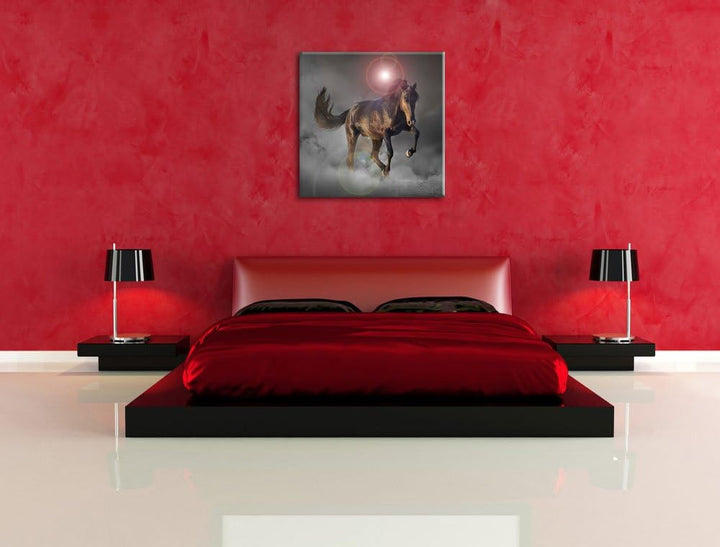 Elegantes Pferd beim springen schwarz/weiss, Format: 70x70 auf Leinwand, 70x70