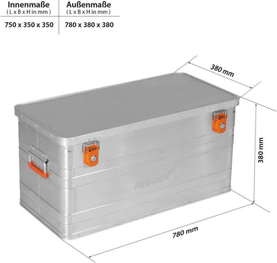 ALUBOX B90 - Aluminium Transportbox 90 Liter Alukiste mit Gummidichtung - Inhalt vor Staub und Sprit