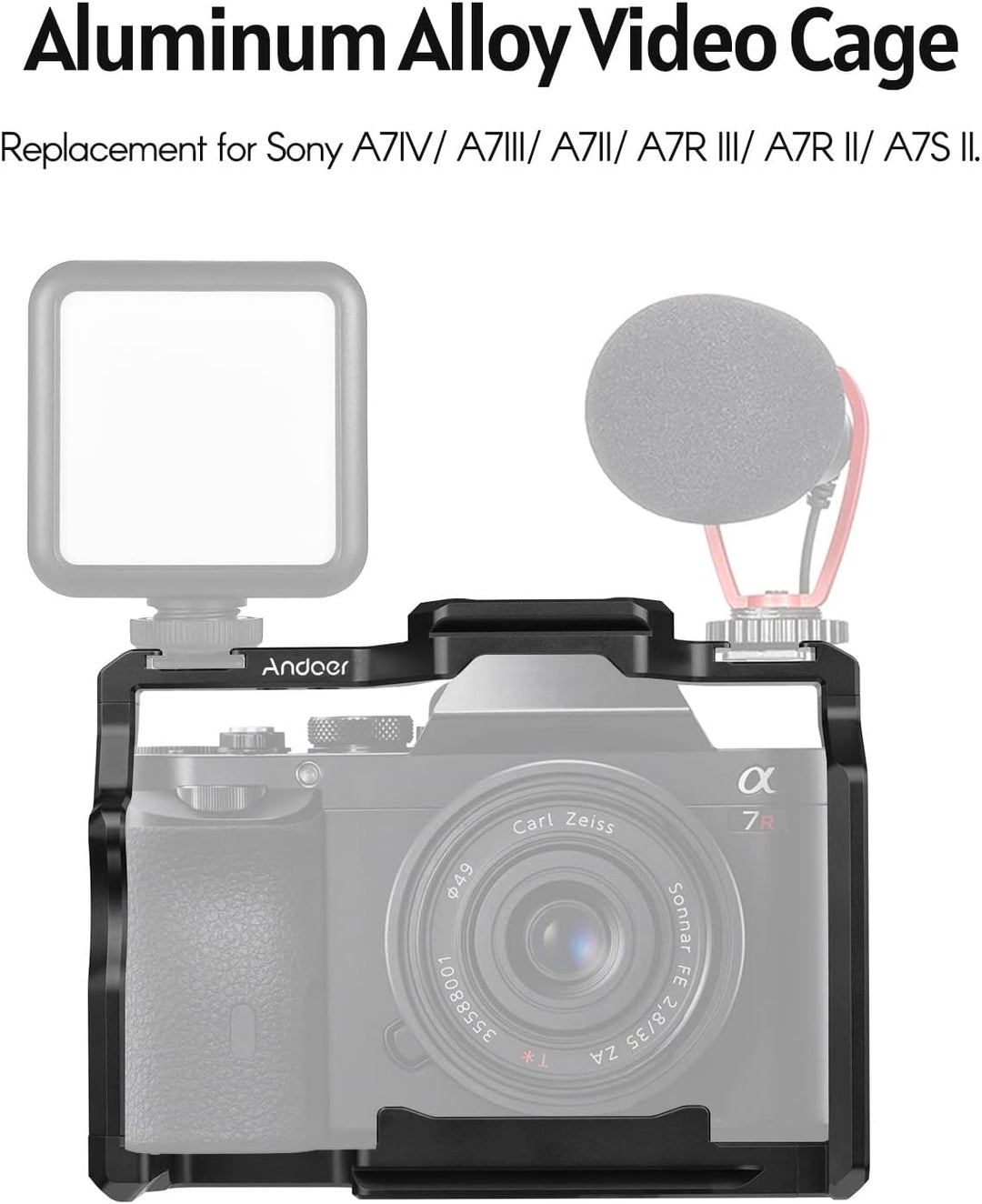 Andoer Andoer Camera Video Cage + Handle + Side Wooden Grip Kit Aluminiumlegierung mit Dual Cold Sho