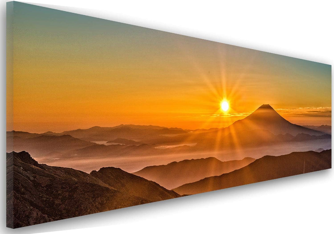 Feeby. Leinwandbild, Bilder, Wand Bild, Wandbilder, Kunstdruck 70x25 cm, BERG, SONNENUNTERGANG, NATU