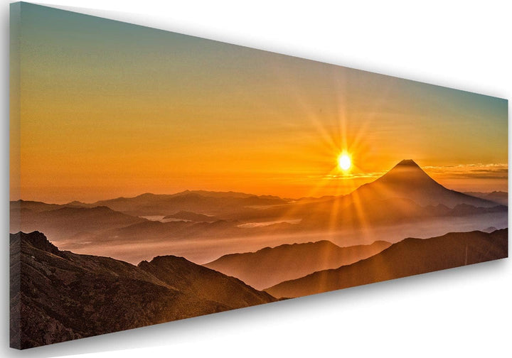 Feeby. Leinwandbild, Bilder, Wand Bild, Wandbilder, Kunstdruck 70x25 cm, BERG, SONNENUNTERGANG, NATU