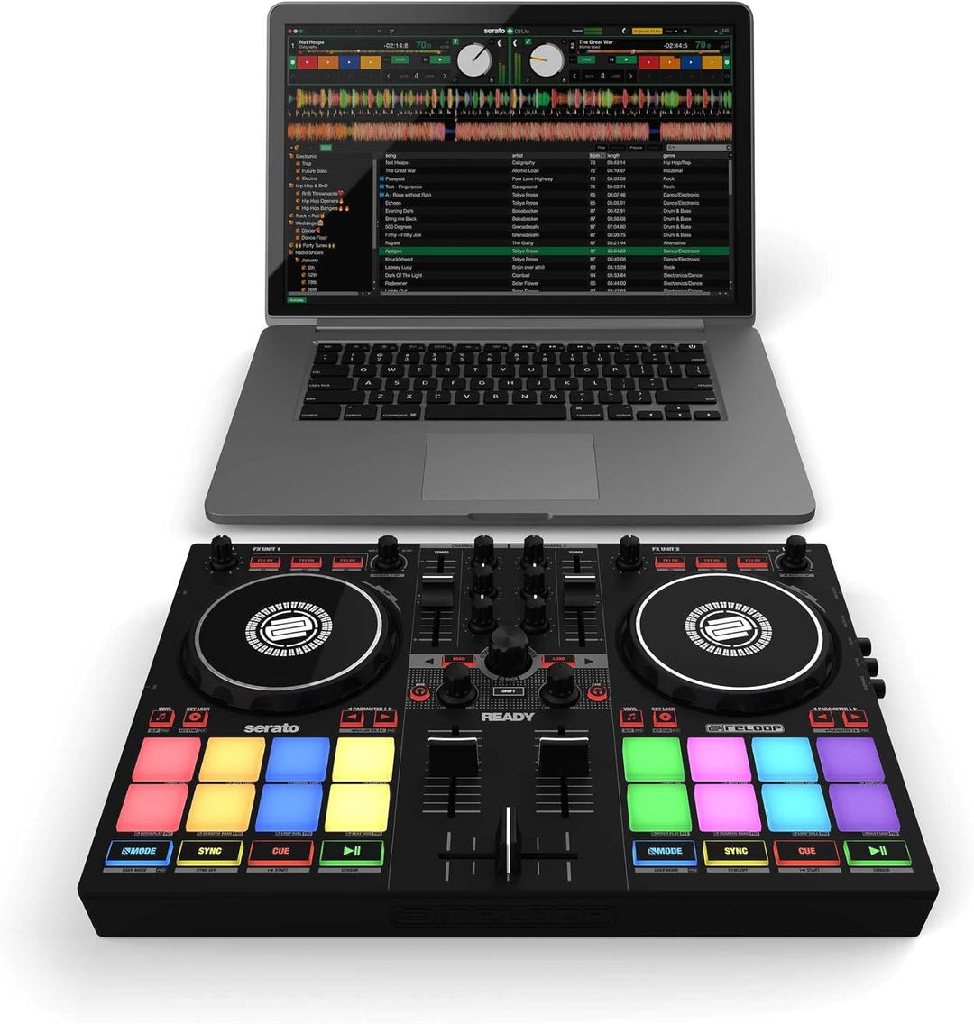 Reloop Ready - Kompakter 2-Deck-DJ-Controller für Serato DJ Lite (inklusive) & DJ Pro,16 grosse RGB-