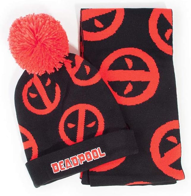 DIFUZED Unisex Geschenkset mit Mütze und Schal mit Deadpool-Symbol Beanie, Mehrfarbig, One Size