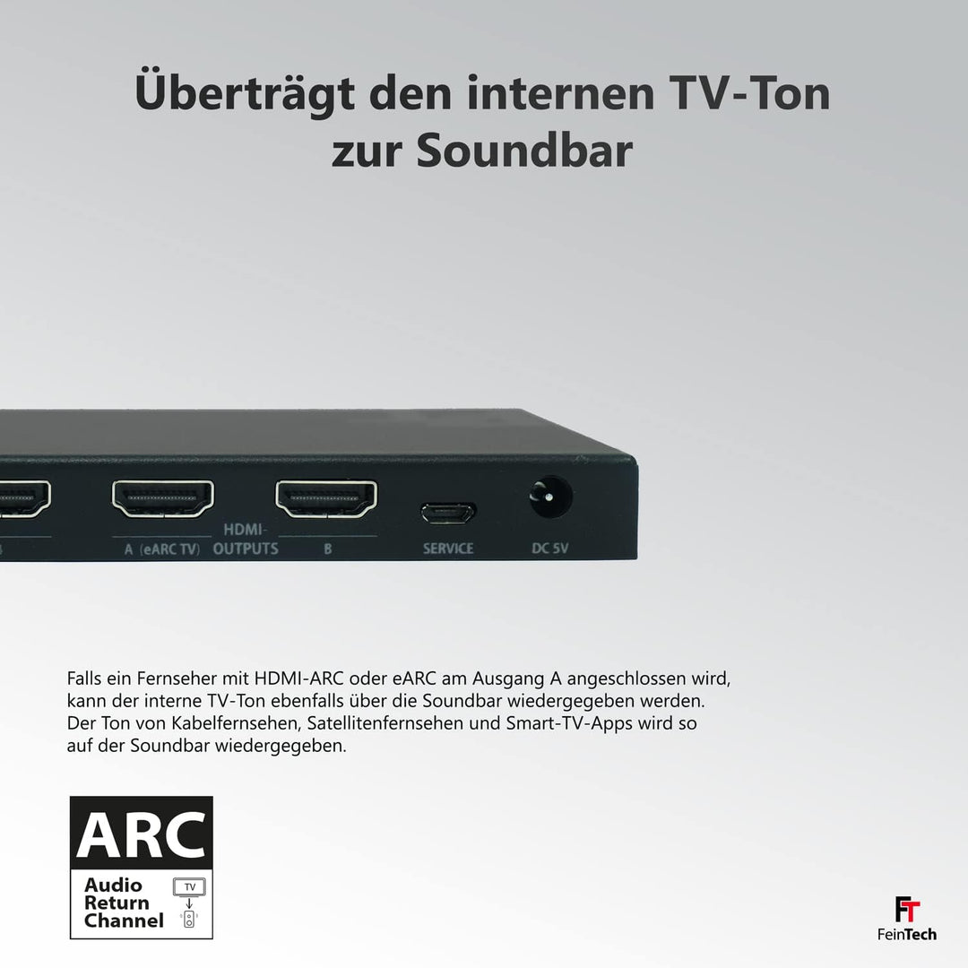 FeinTech VAX04201 HDMI eARC Pass Matrix Switch 4x2 für Soundbar und 2 Displays 4K 60Hz Dolby Vision