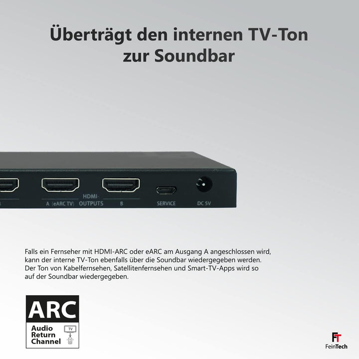 FeinTech VAX04201 HDMI eARC Pass Matrix Switch 4x2 für Soundbar und 2 Displays 4K 60Hz Dolby Vision