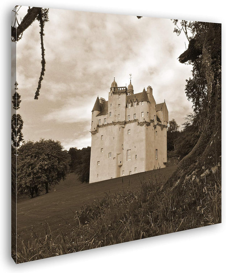 deyoli Festung in Schottland Format: 70x70 Effekt: Sepia als Leinwandbild, Motiv auf Echtholzrahmen,