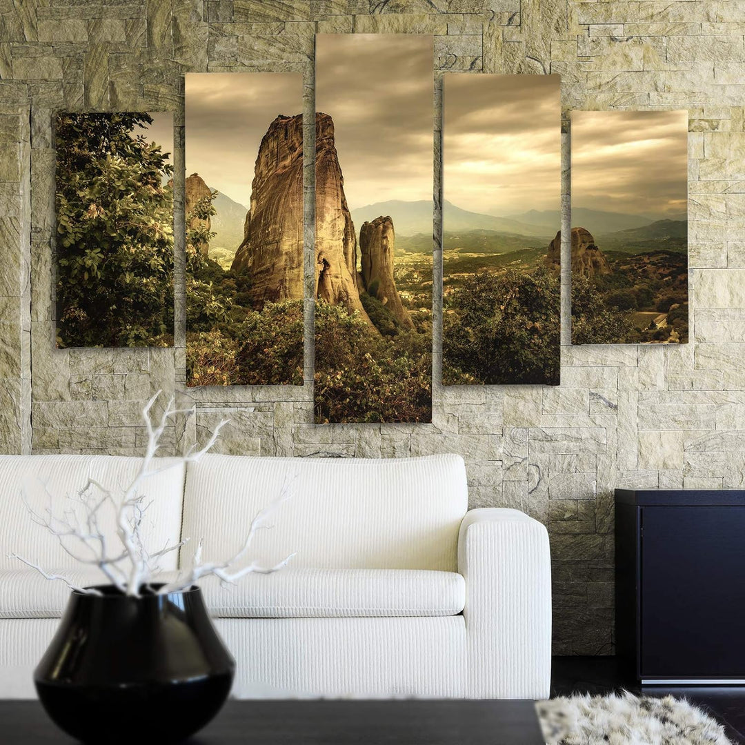 Feeby Bilder Modern Landschaft 5 Teilig Design Art Berge Bäume Himmel bunt 100x70 cm Deco panel 100x