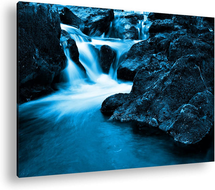 deyoli idyllischer Wasserfall in Irland Format 80x60 Effekt: Monocrome Blau als Leinwandbild, Motiv