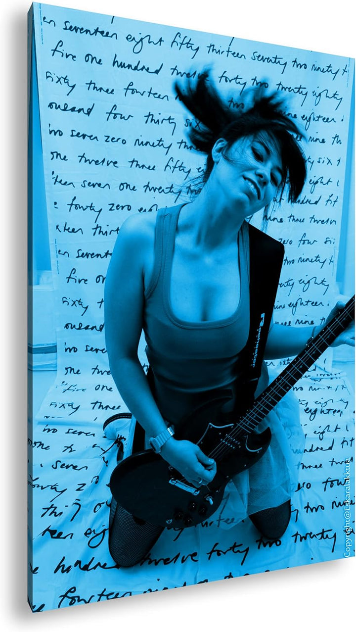 deyoli Sexy Gitarrenspielerin Format 80x60 Effekt: Monocrome Blau als Leinwandbild, Motiv fertig ger