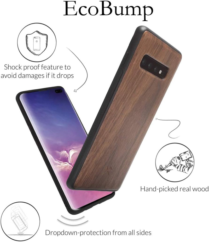 Woodcessories - Hülle Kompatibel mit Samsung Galaxy S10+ Aus Echtem Holz - EcoBump Case (Walnuss)