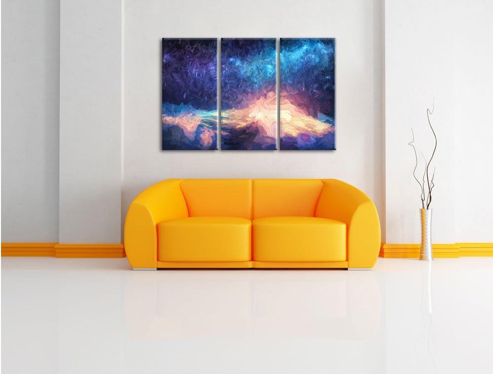 Pixxprint der Mann auf dem Berg mit dem Blick auf die Welt Kunst Pinsel Effekt 3-Teiler Leinwandbild