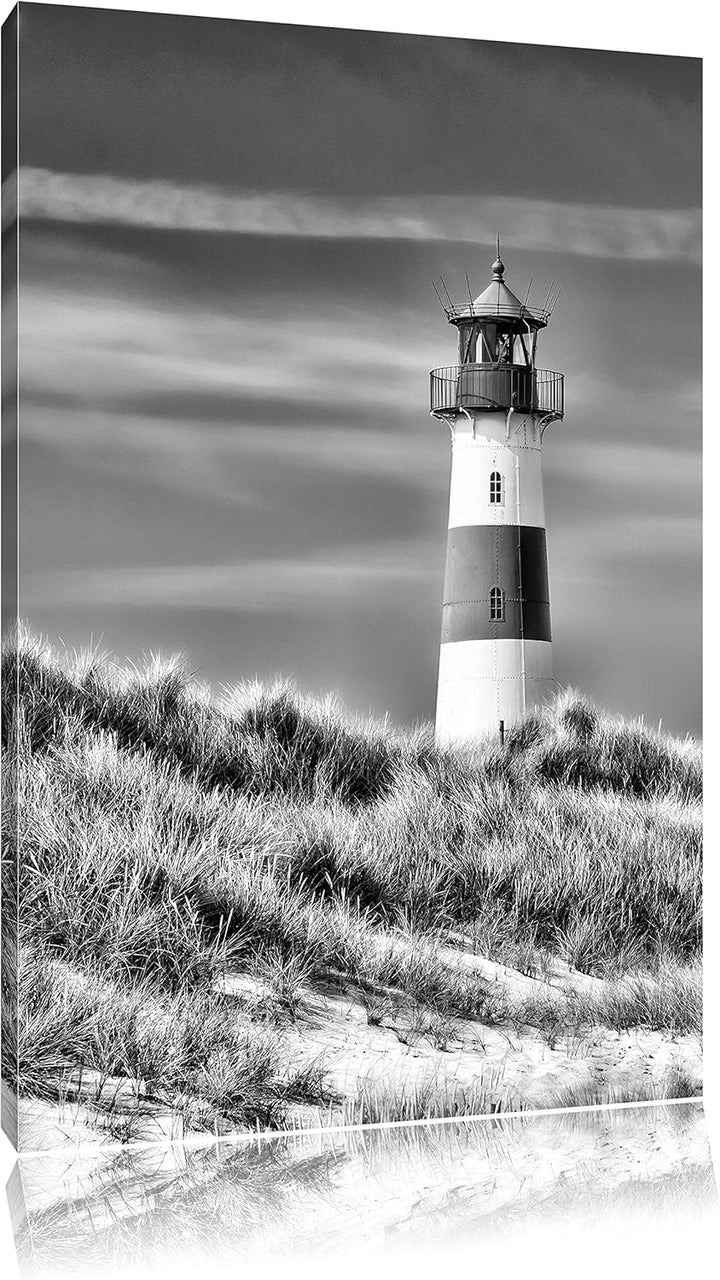 Pixxprint Leuchtturm hinter Dünen als Leinwandbild/Grösse: 100x70 / Wandbild/Kunstdruck/fertig bespa