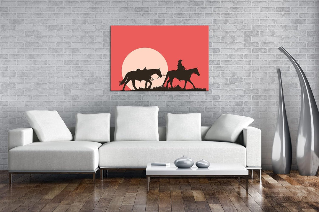 deyoli Cowboy im Sonnenuntergang Format: 60x40 als Leinwand, Motiv fertig gerahmt auf Echtholzrahmen