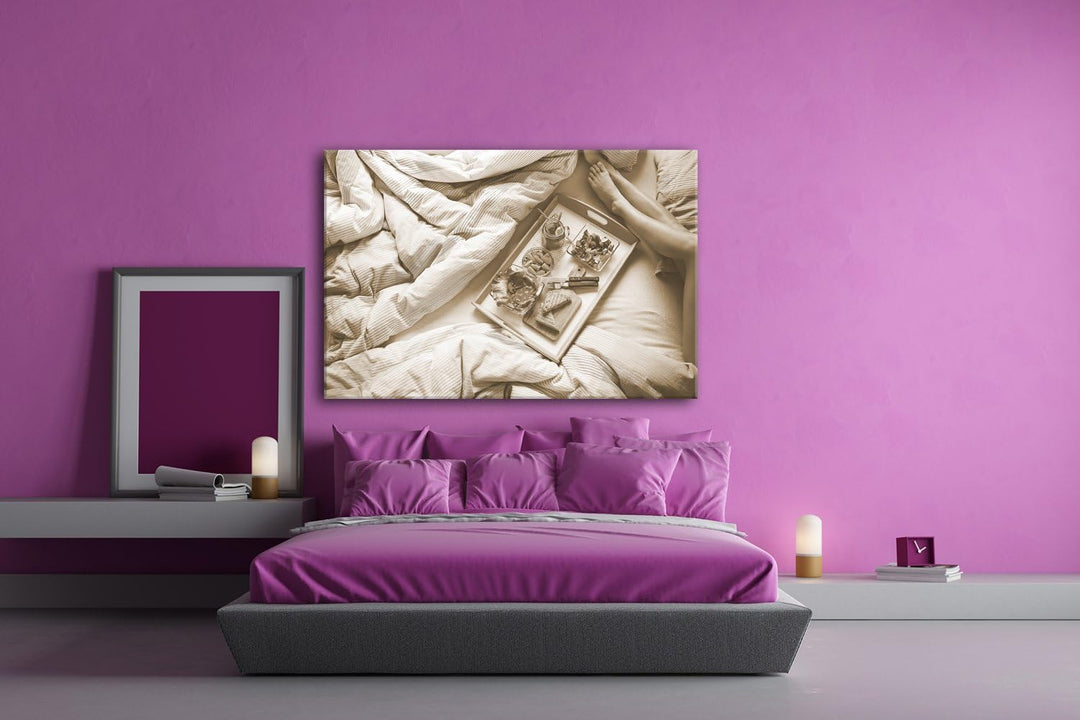 deyoli gesundes Frühstück im Bett Format: 80x60 Effekt: Sepia als Leinwand, Motiv fertig gerahmt auf