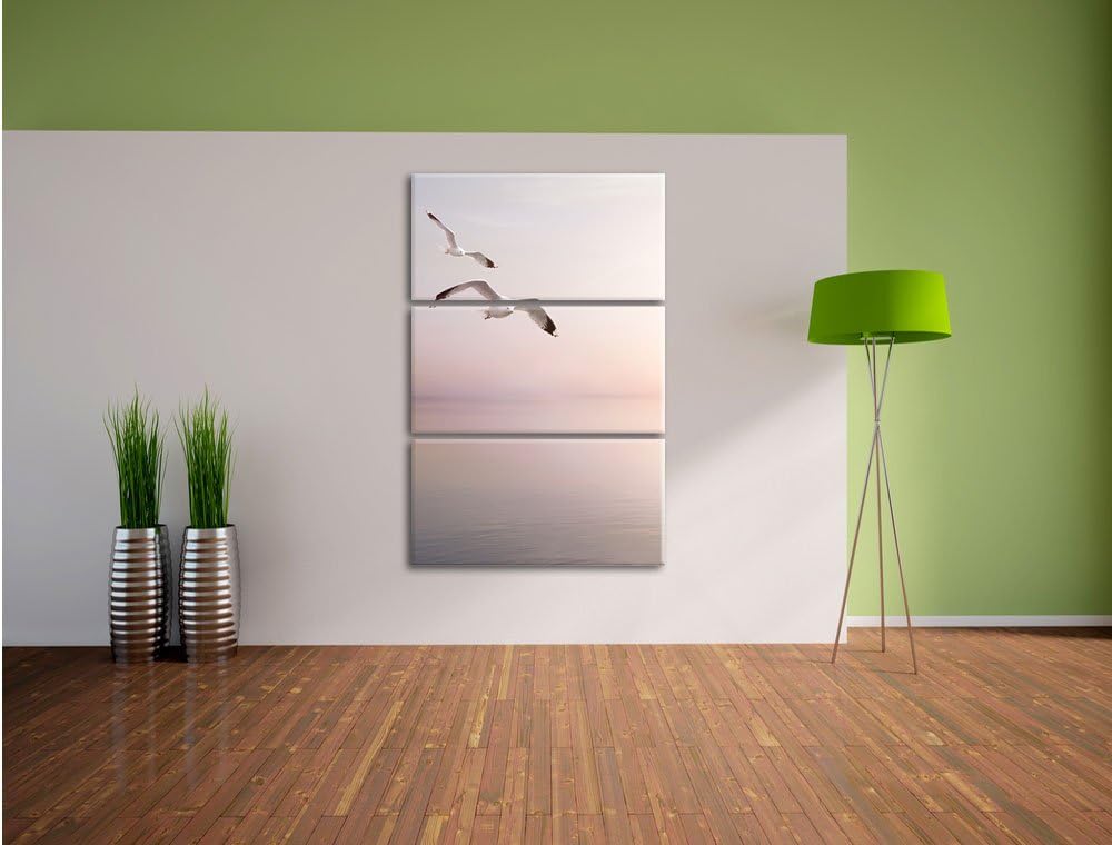 Pixxprint Möwen am Meer bei Sonnenaufgang als Leinwandbild/Grösse: 3 Teilig (120x80) cm/Wandbild/Kun