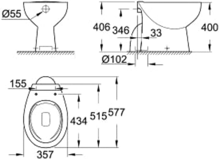 Grohe Stand-Tiefspül-WC BAU Keramik 39431 spülrandlos Abg. senkr. alpinweiss, 39431000