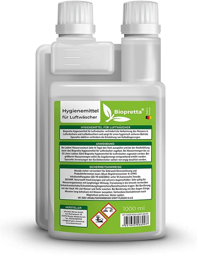 Biopretta Hygienemittel für Luftwäscher Set 2 x 1000 ml mit Dosierhilfe, Luftbefeuchter, Zimmerbrunn