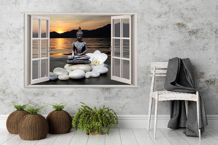 Feeby Leinwand Bilder - Fensterblick Natur- 60x40 cm- Deko Wohnzimmer - Wandbilder Schlafzimmer - De