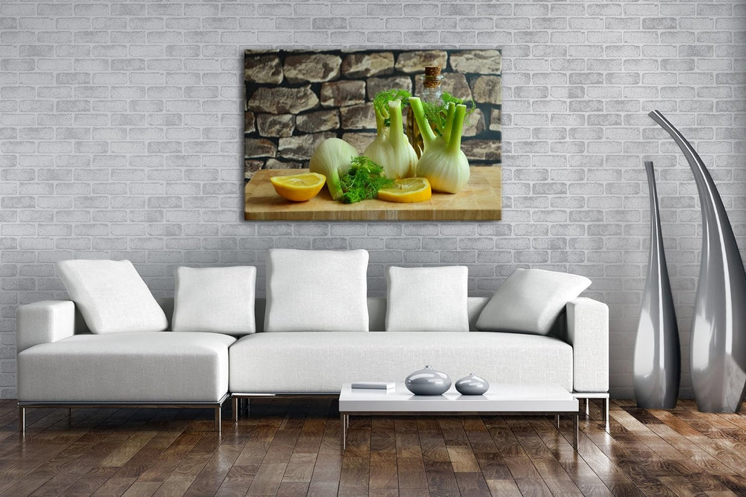 deyoli appetitlicher Fenchel mit Zitronen Format: 80x60 als Leinwandbild, Motiv fertig gerahmt auf E