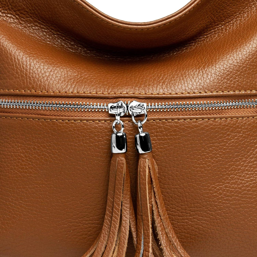 Caspar TL784 klassisch elegante Damen Leder Umhängetasche Einheitsgrösse Cognac, Einheitsgrösse Cogn