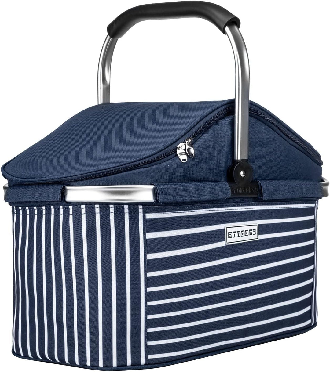 anndora Einkaufskorb 25 L Isolierkorb Picknick Kühlkorb - blau weiss gestreift Iso: Navy Gestreift,