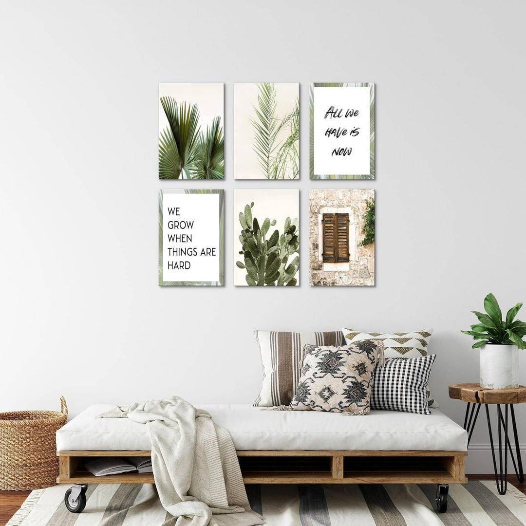 Novart Wandbilder Set - KOMPLETT AUFHÄNGFERTIG - Made in Germany - Moderne Bilder Grüne Blätter Wohn