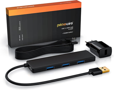 CSL - USB 3.0 Hub mit Netzteil - Ultra Slim 4-Port Verteiler - Datenhub für PC PS4 Notebook Netbook